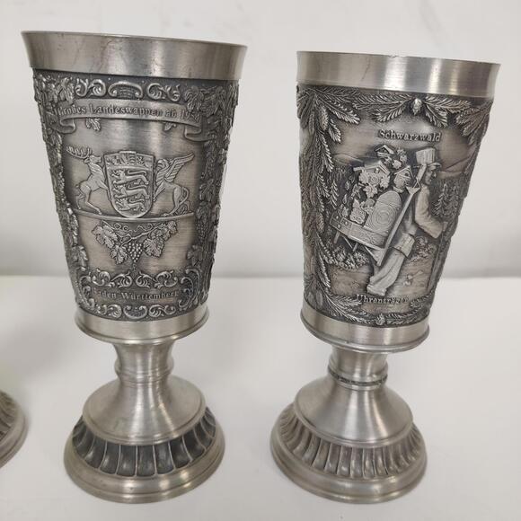 Vintage Zinn Becker Embossed Pewter Wine Goblets Collectible German Wine Cup - Picture 3 of 6